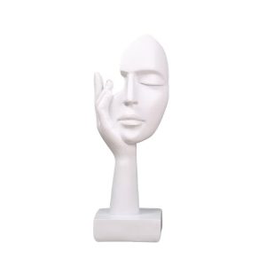 Thinker Statue Creative Women Face Art Statue Abstract Character Crafts Ornaments Decorative Face Sculpture Figurine for Home Office Desktop Decor White B