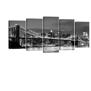 Wieco Art Large Brooklyn Bridge Night View Modern Giclee Canvas Prints Artwork Landscape Pictures to Photo Paintings on Stretched and Framed Canvas Wall Art for Home Decorations