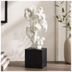 Modern Abstract Sculpture - 11.8" Stone Home Decor, Resin White and Black Art Statues for Living Room, Coffee Table Centerpiece, TV Stand Shelf Bookshelf Decorations