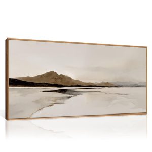 Netural Abstract Mountain Framed Canvas Wall Art Set, Nature Misty Lake Wall Decor,Modern Beige Grey Wall Painting, Minimalist Landscape Art Prints for Living Room,Bedroom,Office - 20"X40"X1