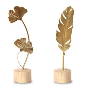 Two-Piece Luxury Nordic Metal Leaf Sculptures – Elegant Gold Ginkgo & Palm Leaf Art Décor, Modern Minimalist Metal Craft for Living Room, Entryway, Wine Cabinet, Home & Office Decoration