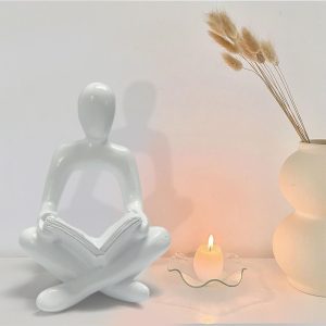 Abstract Sculpture Thinker Statue - Modern Aesthetic Home Decor for Living Room, Office Desk, Bookshelf decor - Minimalist Art Figurine for Shelf Decorations - Gift Idea for Birthday (White Book)