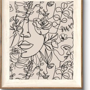 ASTRDECOR Abstract Framed Wall Art, Minimalist Boho Art Prints Women Portrait Line Art Wall Decor, Mid Century Wall Prints, Boho Wall Art Canvas, Neutral Black Beige Bedroom Decor - 10''x12''