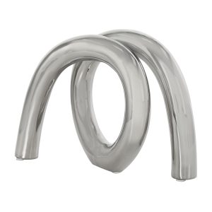 Deco 79 Ceramic Abstract Decorative Sculpture Rounded Loop Home Decor Statue, Accent Figurine 12" x 4" x 8", Silver