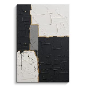 Minimalist Abstract Black & White Geometric Canvas Wall Art for Living Room | Modern Hand-Painted Textured Oil Painting Artwork for Bedroom Hallway, Large Original Wall Decor for Home Decor Gifts 24x36"