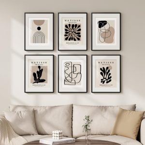 Framed Neutral Abstract Wall Art for Living Room, Set of 6 Minimalist Black Beige Prints Artwork for Walls, Modern Matisse and Geometric Pictures for Bedroom Dining Room Bathroom Wall Decor 11x14 In