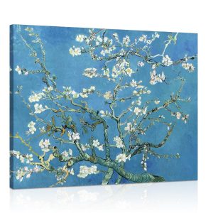 1 KINGO Van Gogh Canvas Wall Art: Almond Blossom Oil Painting Flower Picture Reproduction Room Decor, Famous Art Prints Floral Tree Poster Teal Modern Artwork Home Decoration 12" x 15"